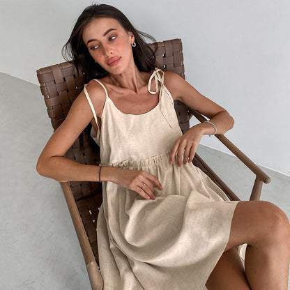 Linen Suspender Dress Beach Style