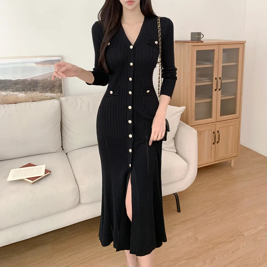 Summer Midi Dress Women Knitted