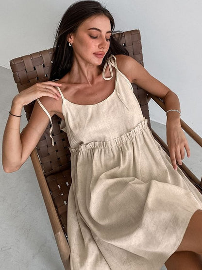 Linen Suspender Dress Beach Style