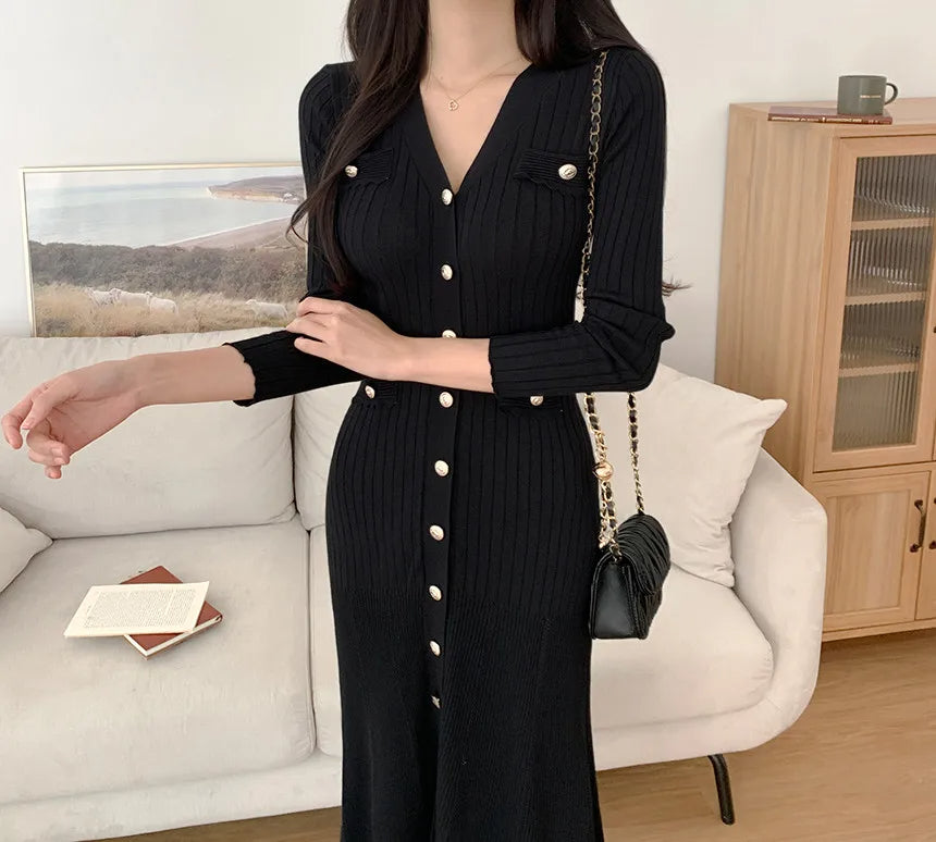 Summer Midi Dress Women Knitted