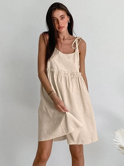 Linen Suspender Dress Beach Style