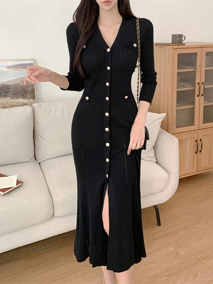 Summer Midi Dress Women Knitted