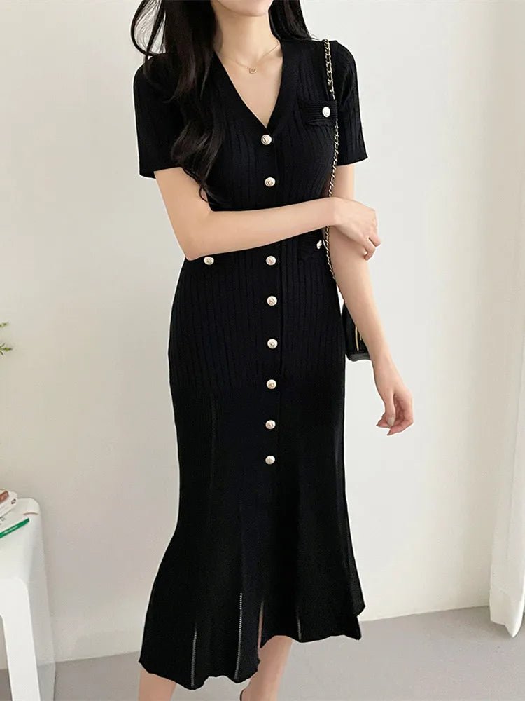 Summer Midi Dress Women Knitted