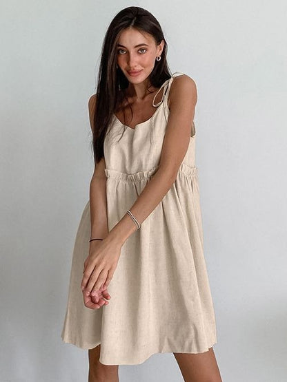 Linen Suspender Dress Beach Style