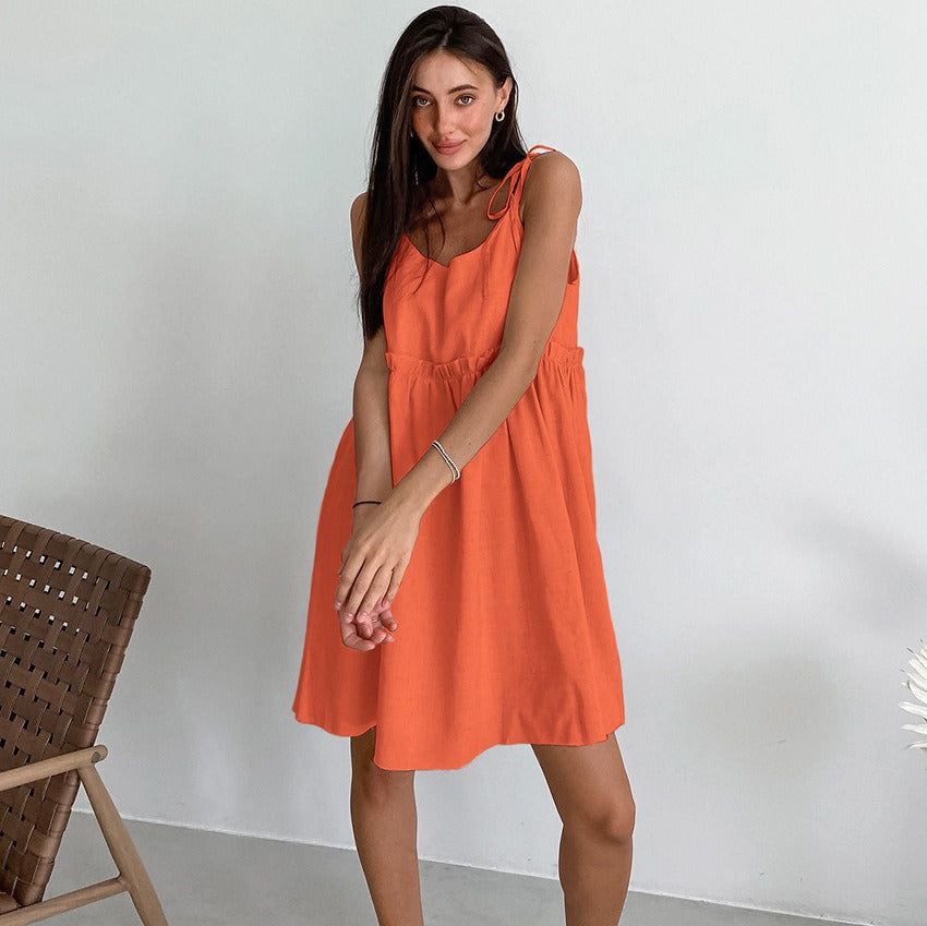 Linen Suspender Dress Beach Style