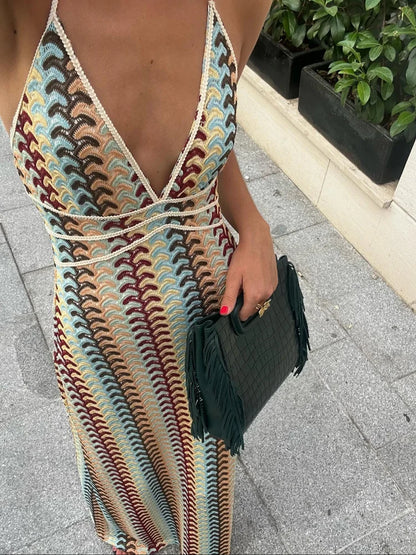 Knitted Deep V-neck Summer Dress