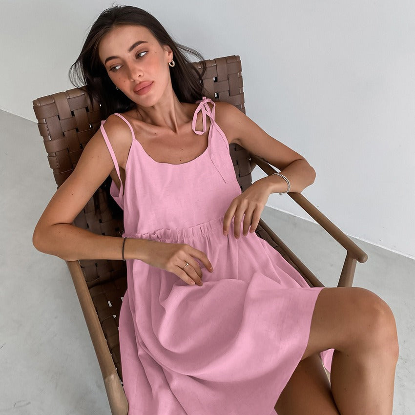 Linen Suspender Dress Beach Style