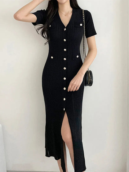 Summer Midi Dress Women Knitted