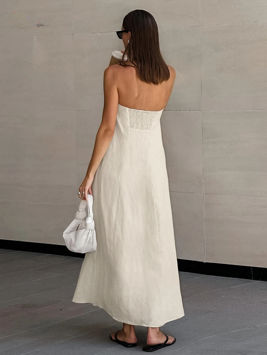 Linen Midi Strapless Long Summer Dress