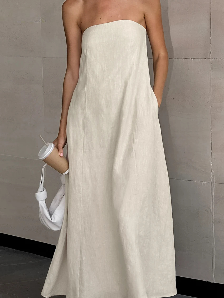 Linen Midi Strapless Long Summer Dress